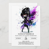 ボヘミアン忍者印刷可能ガール誕生日 招待状 (正面/裏面)