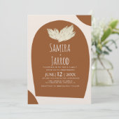 ボヘミアン手描きナチュラルアーチパンパ結婚ス 招待状 (スタンド正面)