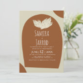 ボヘミアン手描きナチュラルアーチパンパ結婚ス 招待状 (スタンド正面)