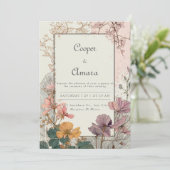 ボヘミアン押し花ゴールドフレーム秋の結婚式 招待状 (スタンド正面)