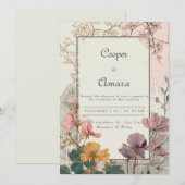 ボヘミアン押し花ゴールドフレーム秋の結婚式 招待状 (正面/裏面)
