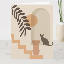ボヘミアン抽象幾何学アートの階段の葉の花瓶の猫 カード
