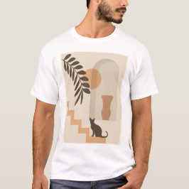 ボヘミアン抽象幾何学アート ステアーズリーフベースキャット Tシャツ