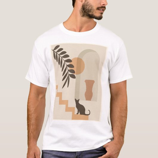 ボヘミアン抽象幾何学アート ステアーズリーフベースキャット Tシャツ (正面)
