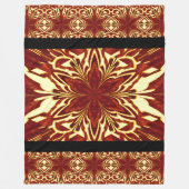 ボヘミアン抽象芸術ゴールデンオレンジジャスミンフローラ フリースブランケット (正面)