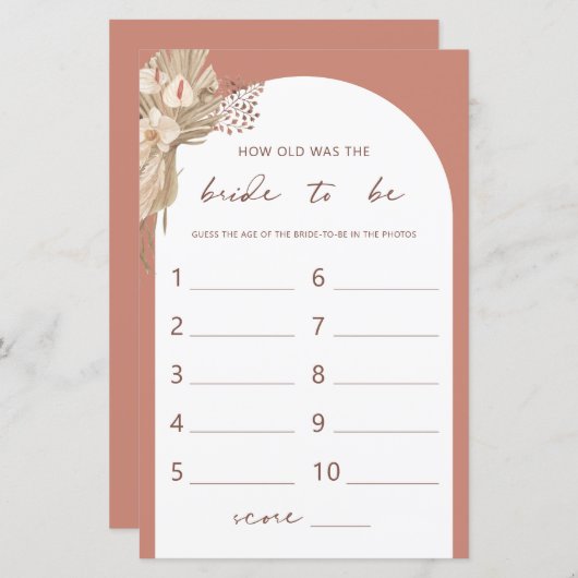 ボヘミアン新婦のシャワーゲームは何歳だった (正面/裏面)