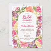 ボヘミアン明るいフローラアーチスクリプトブライダルシャワー 招待状 (正面)