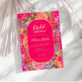 ボヘミアン明るいフローラアーチスクリプトブライダルシャワー 箔招待状