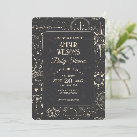 ボヘミアン星占い天の赤ちゃんシャワー 招待状 (スタンド正面)