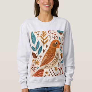 ボヘミアン柄の鳥と花の自然なTシャツ スウェットシャツ