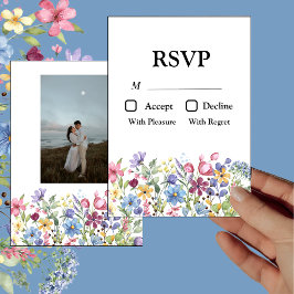 ボヘミアン水彩ガーデンフラワーフォトRSVPカード 招待状