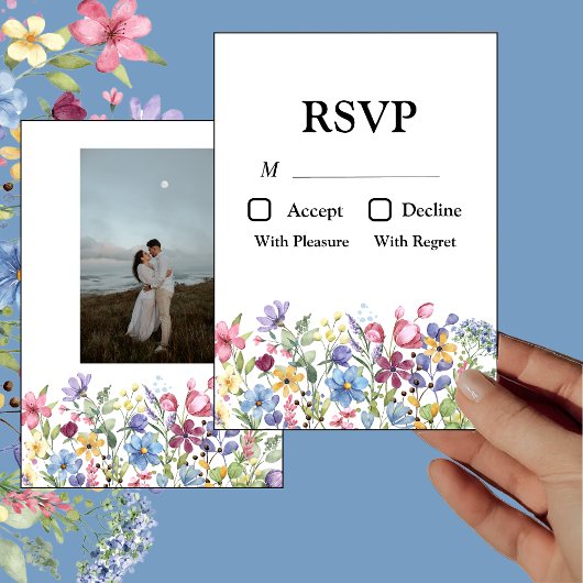 ボヘミアン水彩ガーデンフラワーフォトRSVPカード 招待状
