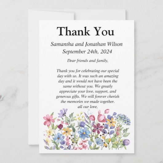 ボヘミアン水彩園花フォトサンキュー 招待状 (正面)