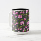 ボヘミアン水彩花模様 – ピンクとグレー ツートーンマグカップ (正面左)