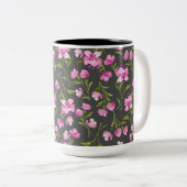 ボヘミアン水彩花模様 – ピンクとグレー ツートーンマグカップ (正面右)