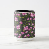 ボヘミアン水彩花模様 – ピンクとグレー ツートーンマグカップ (中央)