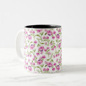 ボヘミアン水彩花模様 – ピンクon白 ツートーンマグカップ (正面左)