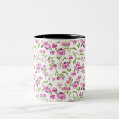 ボヘミアン水彩花模様 – ピンクon白 ツートーンマグカップ (中央)