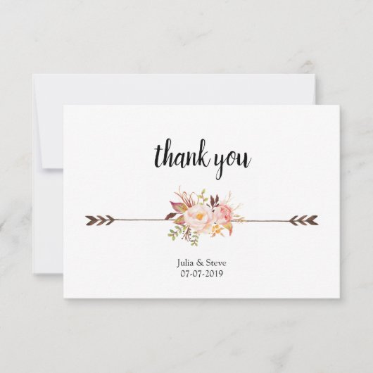 ボヘミアン水彩花結婚のボホフローラ サンキューカード (正面)