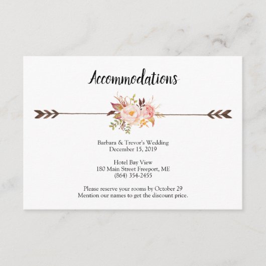 ボヘミアン水彩花結婚の宿泊施設 エンクロージャーカード (正面)