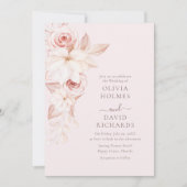 ボヘミアン淡い色のピンクローズ結婚式招待状 招待状 (正面)