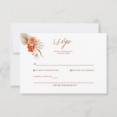 ボヘミアン焦げオレンジ素朴色のフローラ結婚ズ 出欠カード (正面)
