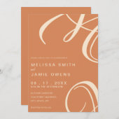 ボヘミアン焼きオレンジモダンミニマル結婚リスト 招待状 (正面/裏面)