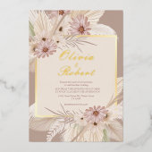 ボヘミアン熱帯フローラ結婚フレーム 箔招待状 (正面)
