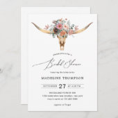 ボヘミアン牛スカルフローラ水彩ブライダルシャワー 招待状 (正面/裏面)