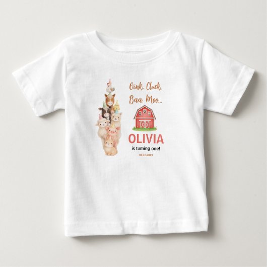 ボヘミアン牧場動物の1歳の誕生日 | かわいい田舎の納屋 ベビーTシャツ (正面)