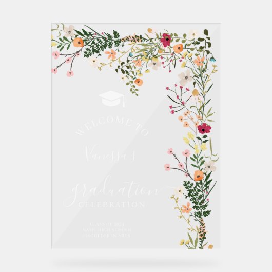 ボヘミアン牧草地の野草は、卒業を歓迎 アクリルサイン (正面)