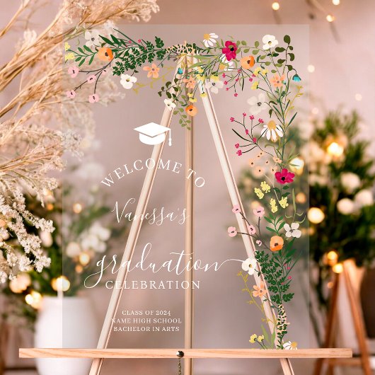 ボヘミアン牧草地の野草は、卒業を歓迎 アクリルサイン