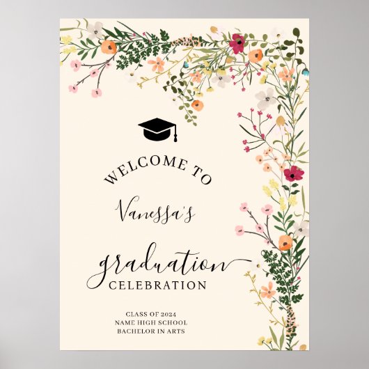 ボヘミアン牧草地の野草は、卒業を歓迎 ポスター (正面)