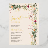 ボヘミアン牧草地ワイルドフラワーズ春スウィート16 箔招待状 (正面)