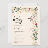 ボヘミアン牧草地ワイルドフラワー春ベビーシャワー 招待状 (正面)