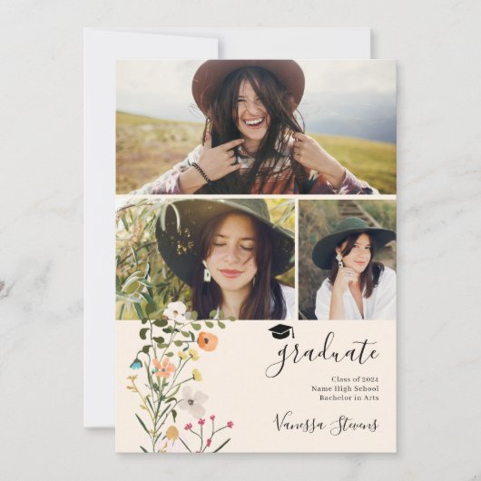 ボヘミアン牧草地ワイルドフラワー春卒業 案内状 (正面)