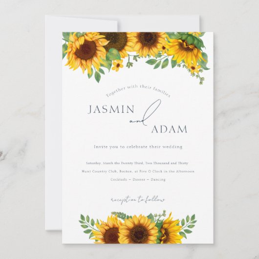 ボヘミアン王室のブルーオプルンスヒマワリ結婚ズ 招待状 (正面)