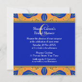 ボヘミアン王室のブルー金ゴールドオレンジブライダルシャワー 招待状 (裏面)