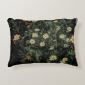 ボヘミアン白デイジーワイルドフラワー黒フローラ アクセントクッション (正面)