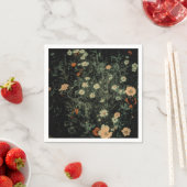 ボヘミアン白デイジーワイルドフラワー黒フローラ スタンダードカクテルナプキン (インサイチュ)