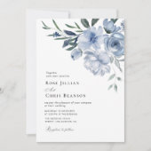 ボヘミアン砂質ブルーフローラ結婚式招待状 招待状 (正面)