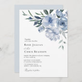 ボヘミアン砂質ブルーフローラ結婚式招待状 招待状 (正面/裏面)