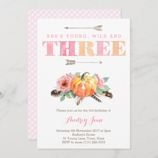 ボヘミアン秋ガール3rd誕生日パーティー 招待状 (正面/裏面)