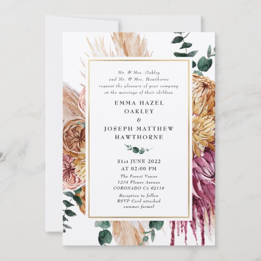 ボヘミアン秋ブルゴーニュフローラ結婚式招待状 招待状 (正面)