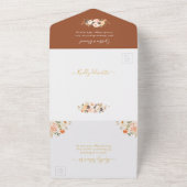 ボヘミアン秋金ゴールド結婚フローラの写真 オールインワン招待状 (外側)