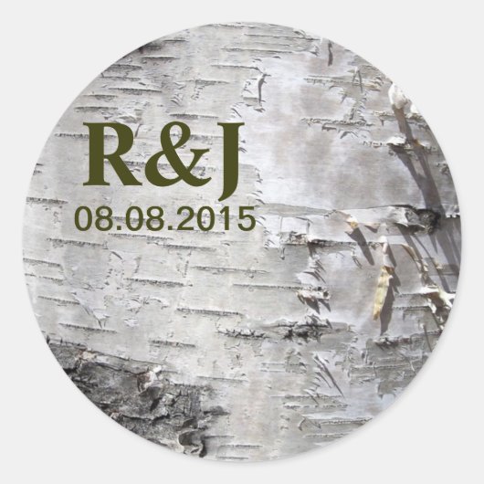 ボヘミアン素朴な田舎のシックな木の樹皮ホワイト樺の木 ラウンドシール (正面)