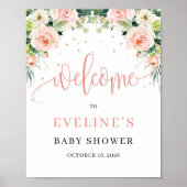 ボヘミアン素朴な赤面ピンクのフローラ歓迎サイン ポスター (正面)