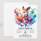 ボヘミアン素朴キツネ誕生日 招待状 (正面/裏面)