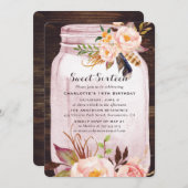 ボヘミアン素朴メイソンジャールピンクスウィート16誕生日 招待状 (正面/裏面)