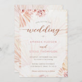 ボヘミアン結婚ズパンパスグラスボホをテーマにしたフローラ 招待状 (正面/裏面)